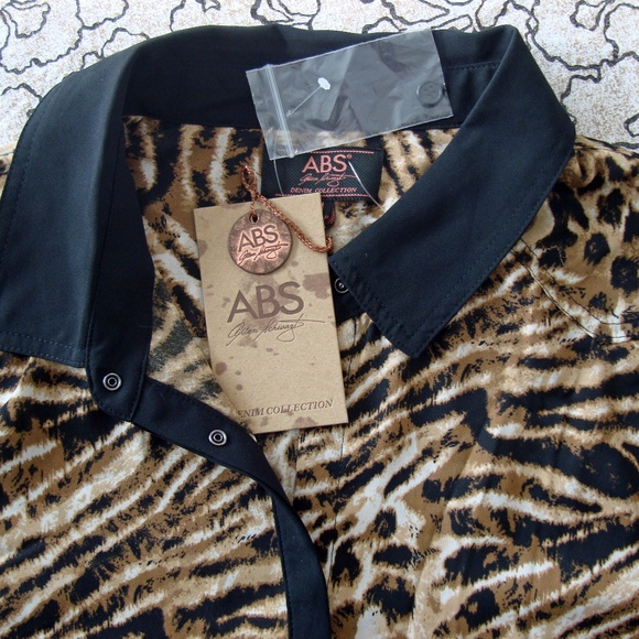 ABS Allen Schwartz Animal Print Sheer Blouse Shirt - Picture 2 of 5